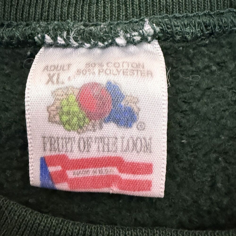 Vintage 90s Fruit of the Loom Panther Cougar Nature Graphic Sweatshirt Green - Picture 6 of 7